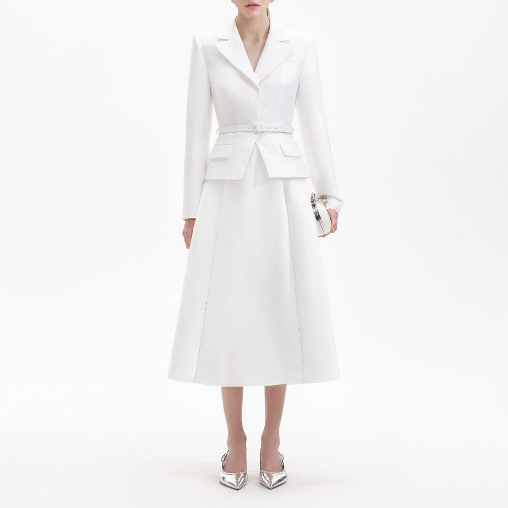 Self-portrait White Tailored Taffeta Midi Dress